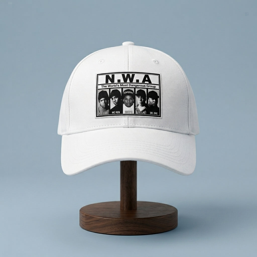 N.W.A Vintage Hip Hop Graphic Baseball Cap - NWA Music Group Cap (Black & White)