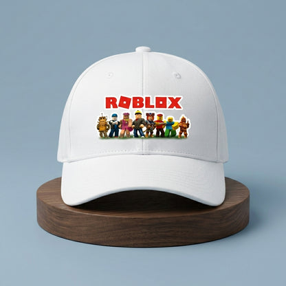 Roblox Characters & Logo Graphic Baseball Cap - Gamer Graphic Cap (Black & White)