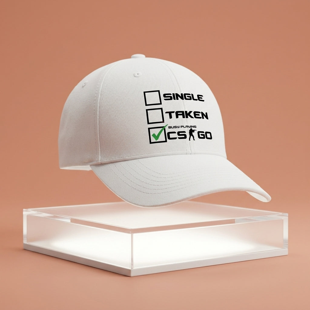 Single Taken Busy Playing CS:GO Funny Gaming Baseball Cap - Gamer Graphic Cap (White)