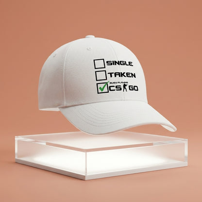 Single Taken Busy Playing CS:GO Funny Gaming Baseball Cap - Gamer Graphic Cap (White)