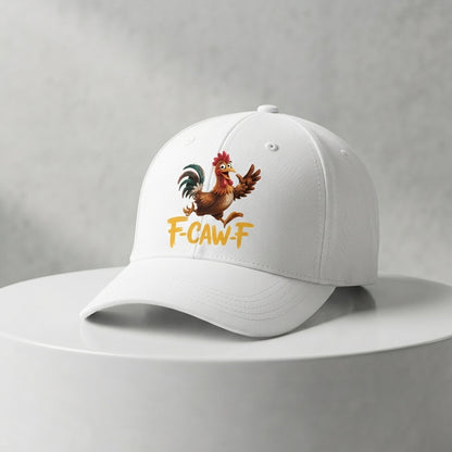 F-CAW-F Rooster Graphic Baseball Cap - Funny Animal Sound Meme Cap (Black & White)