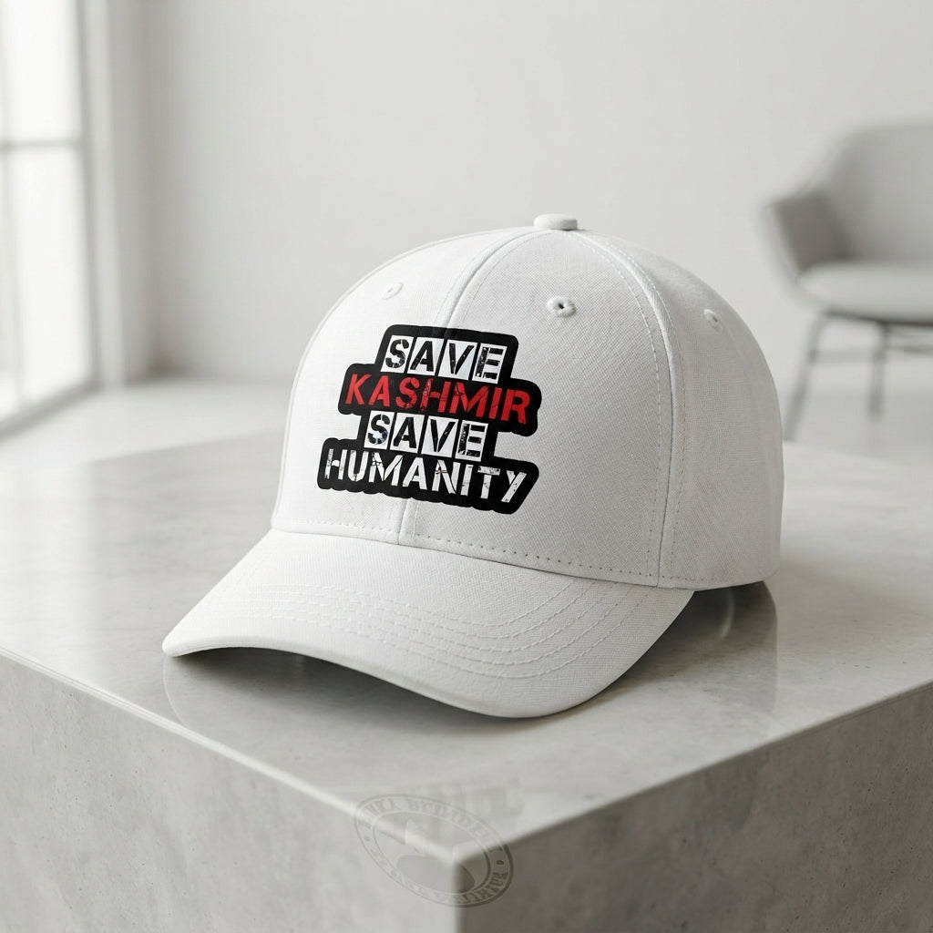Save Kashmir Save Humanity Graphic Baseball Cap - Kashmir Solidarity Cap (White)