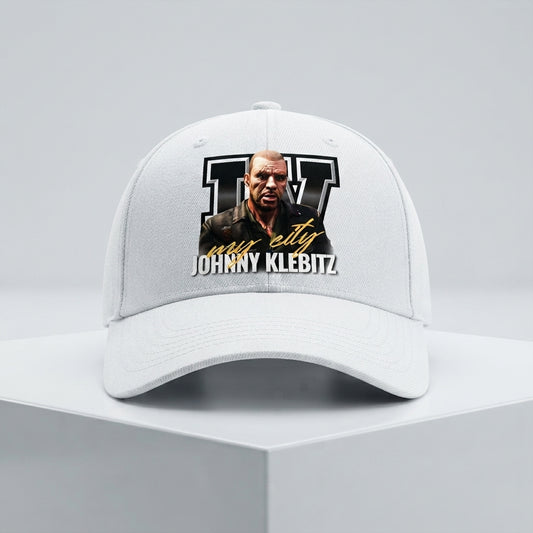 GTA Johnny Klebitz Graphic Baseball Cap - Grand Theft Auto IV Gaming Cap (White)