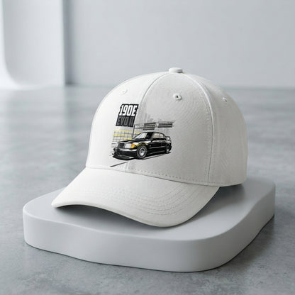 190E EVO II Classic German Sports Car Graphic Baseball Cap - Automotive Tuner Cap (White)