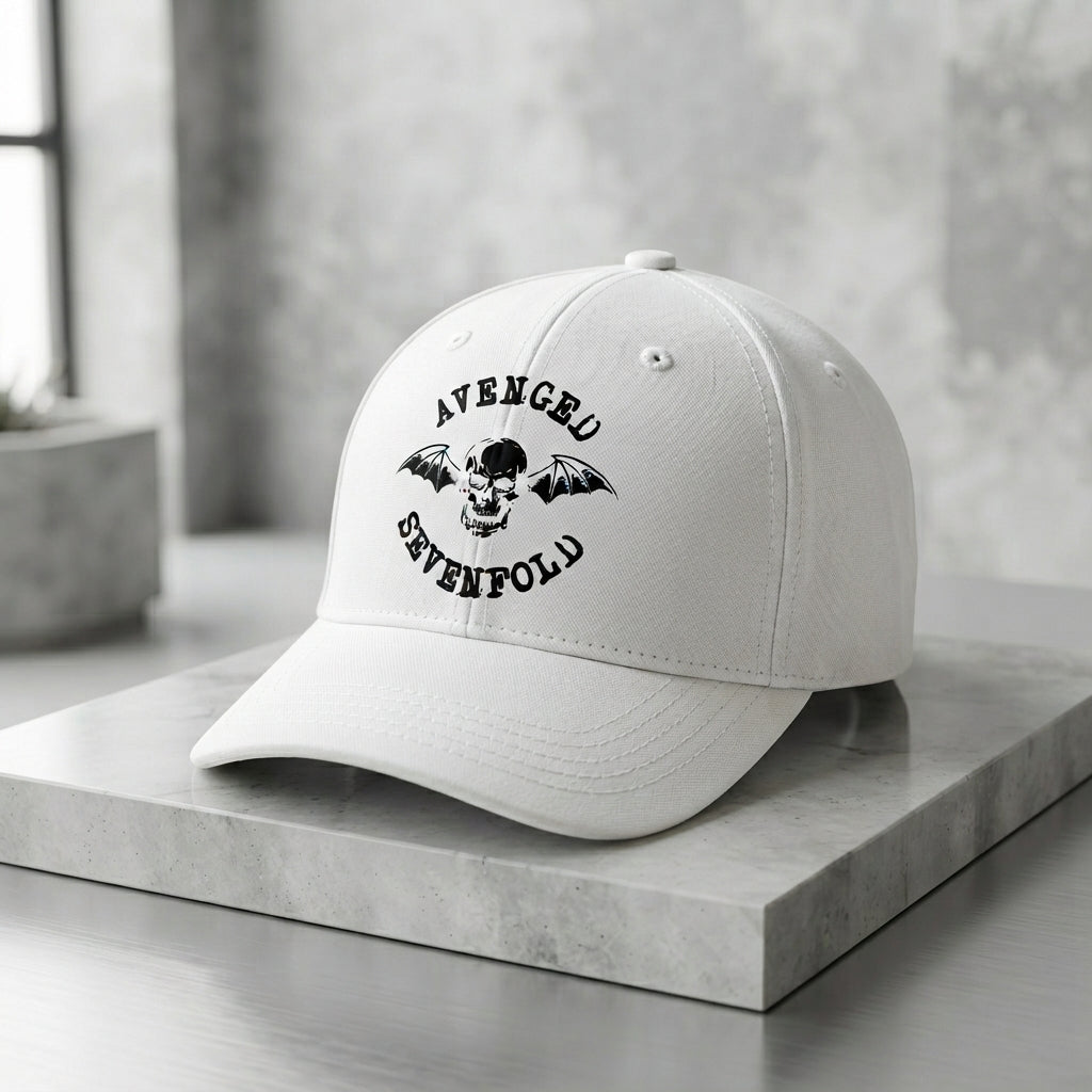 Avenged Sevenfold Deathbat Logo Graphic Baseball Cap - Heavy Metal Band Cap (White)