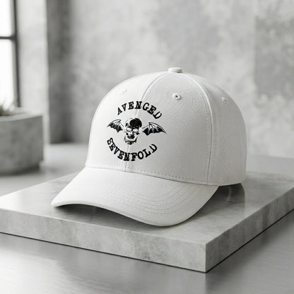 Avenged Sevenfold Deathbat Logo Graphic Baseball Cap - Heavy Metal Band Cap (White)