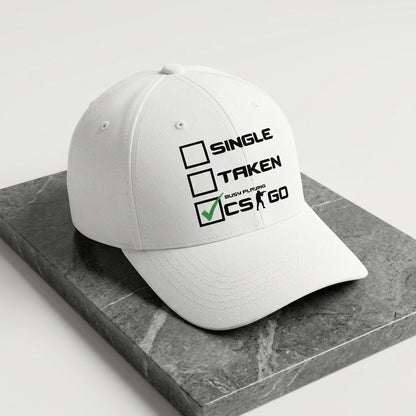 Single Taken Busy Playing CS:GO Funny Gaming Baseball Cap - Gamer Graphic Cap (White)