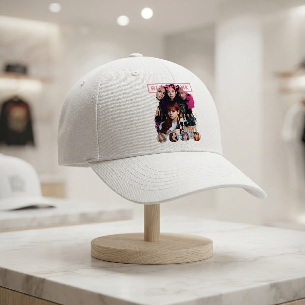 Blackpink K-Pop Graphic Baseball Cap - Vintage Photo Print Cap (Black & White)
