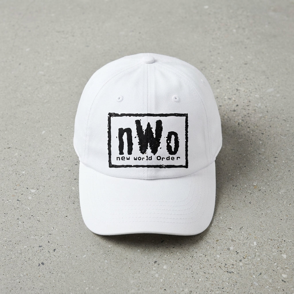 nWo New World Order Box Logo Graphic Baseball Cap - Wrestling Retro Cap (White)