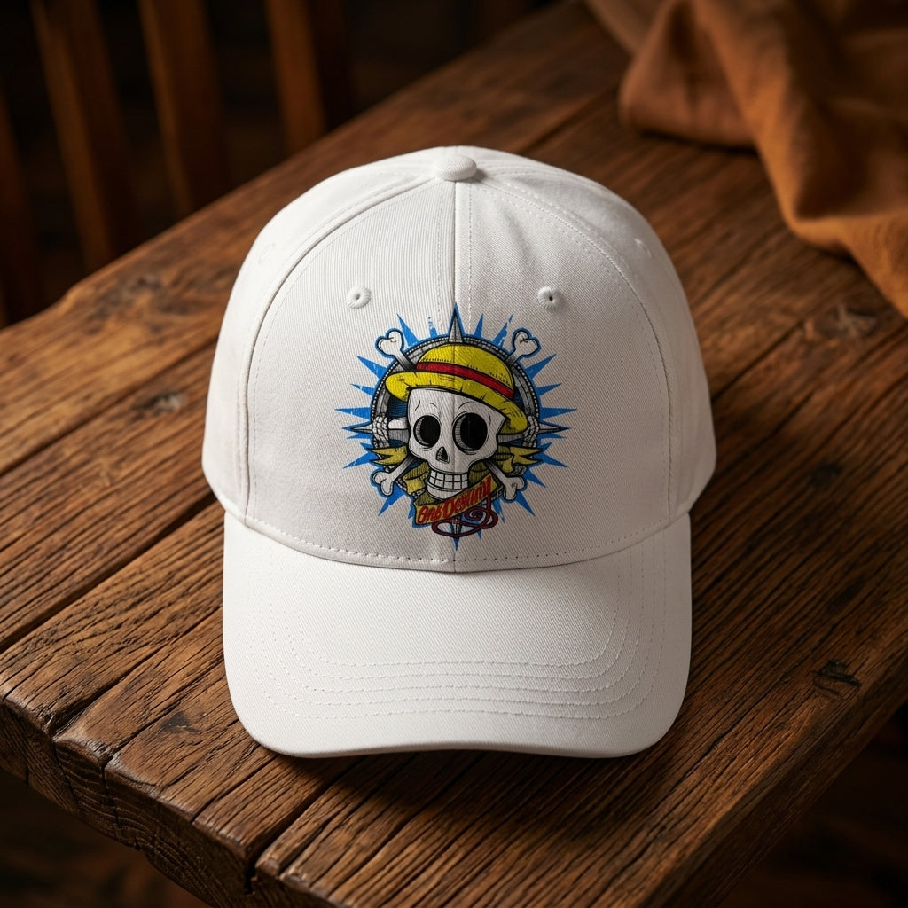 One Piece Straw Hat Pirate Jolly Roger Graphic Baseball Cap - Anime Skull Cap (Black & White)