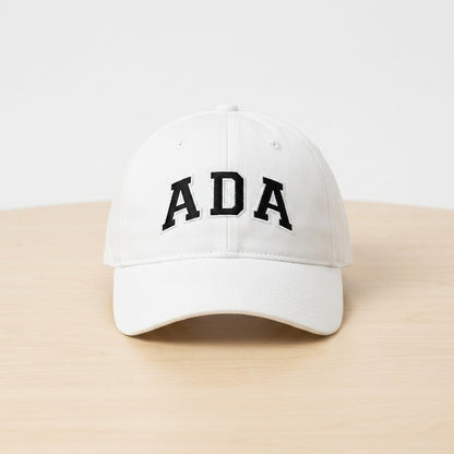 ADA Varsity Lettering Graphic Baseball Cap - Minimalist Trendy Streetwear Cap (White)