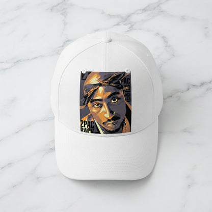 Tupac 2Pac Back Hip Hop Legend Portrait Graphic Baseball Cap - Vintage Rap Cap (White)