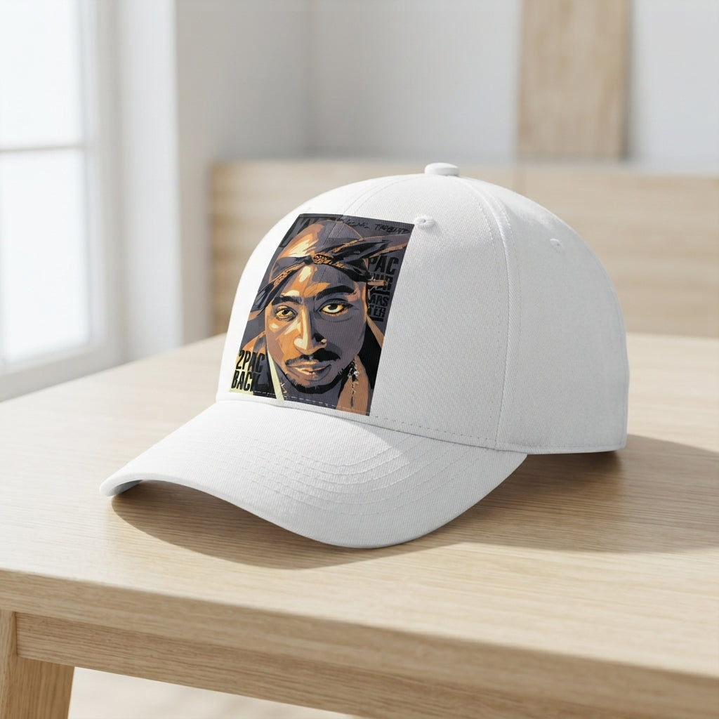 Tupac 2Pac Back Hip Hop Legend Portrait Graphic Baseball Cap - Vintage Rap Cap (White)