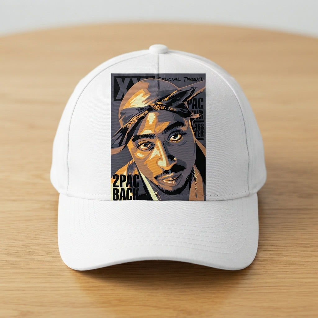 Tupac 2Pac Back Hip Hop Legend Portrait Graphic Baseball Cap - Vintage Rap Cap (White)