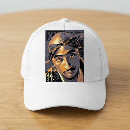 Tupac 2Pac Back Hip Hop Legend Portrait Graphic Baseball Cap - Vintage Rap Cap (White)