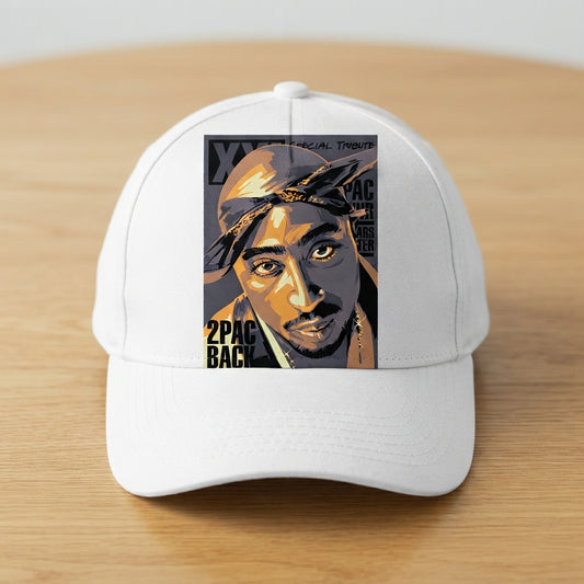 Tupac 2Pac Back Hip Hop Legend Portrait Graphic Baseball Cap - Vintage Rap Cap (White)