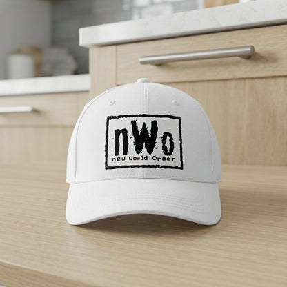 nWo New World Order Box Logo Graphic Baseball Cap - Wrestling Retro Cap (White)