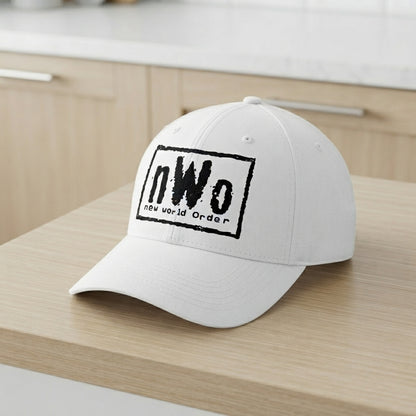 nWo New World Order Box Logo Graphic Baseball Cap - Wrestling Retro Cap (White)
