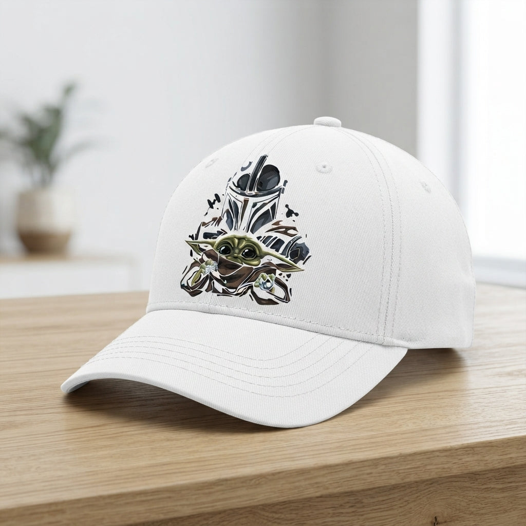 Star Wars Mandalorian & Grogu Baby Yoda Graphic Baseball Cap - Sci-Fi Fan Cap (White)