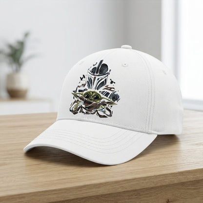 Star Wars Mandalorian & Grogu Baby Yoda Graphic Baseball Cap - Sci-Fi Fan Cap (White)