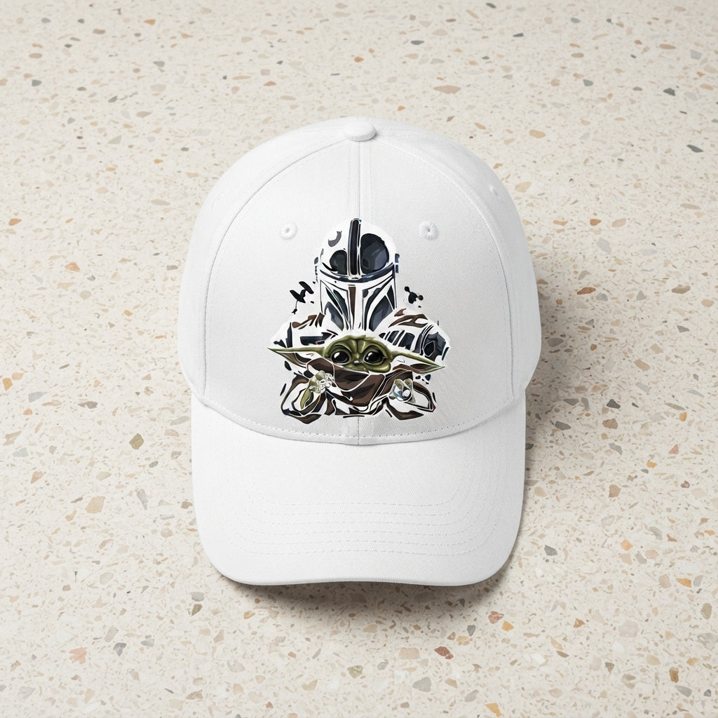 Star Wars Mandalorian & Grogu Baby Yoda Graphic Baseball Cap - Sci-Fi Fan Cap (White)