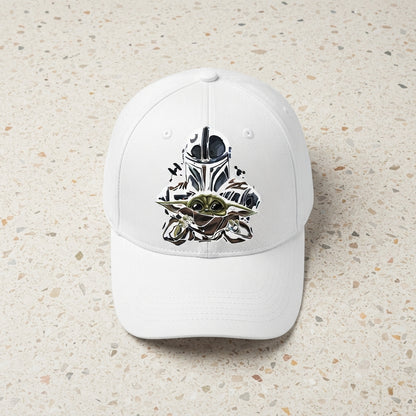 Star Wars Mandalorian & Grogu Baby Yoda Graphic Baseball Cap - Sci-Fi Fan Cap (White)