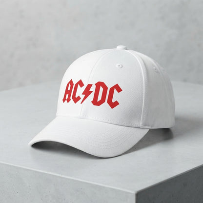 AC/DC Classic Red Logo Graphic Baseball Cap - Heavy Metal Rock Band Cap (Black & White)