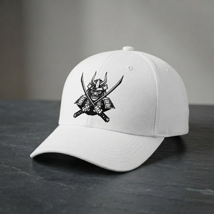 Japanese Samurai Horseback Warrior Graphic Baseball Cap - Martial Arts Culture Cap (White)