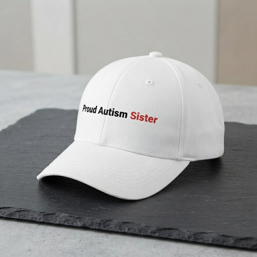 Autism Awareness Sibling Quote Graphic Baseball Cap - Proud Brother & Sister Support Cap (White)
