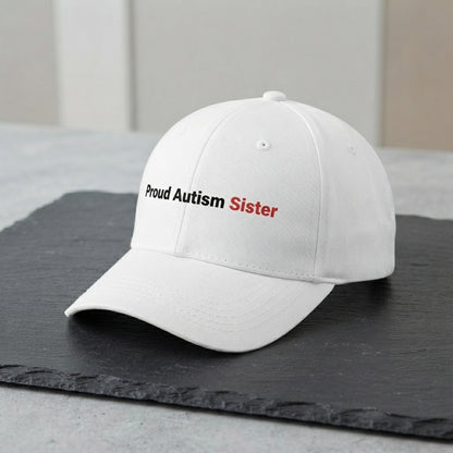 Autism Awareness Sibling Quote Graphic Baseball Cap - Proud Brother & Sister Support Cap (White)