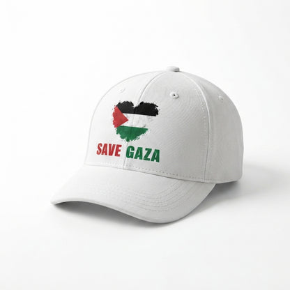 Save Gaza Palestine Flag Heart Graphic Baseball Cap - Palestinian Solidarity Cap (White)