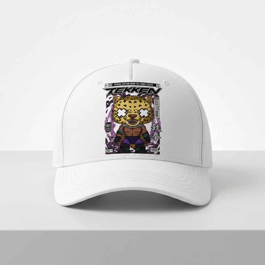 Tekken King Character Comic Graphic Baseball Cap - Retro Fighting Gamer Cap (White)