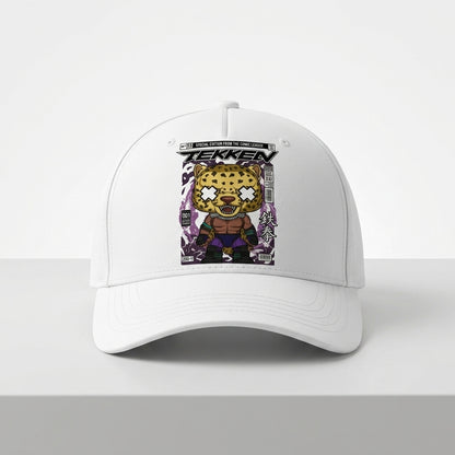 Tekken King Character Comic Graphic Baseball Cap - Retro Fighting Gamer Cap (White)