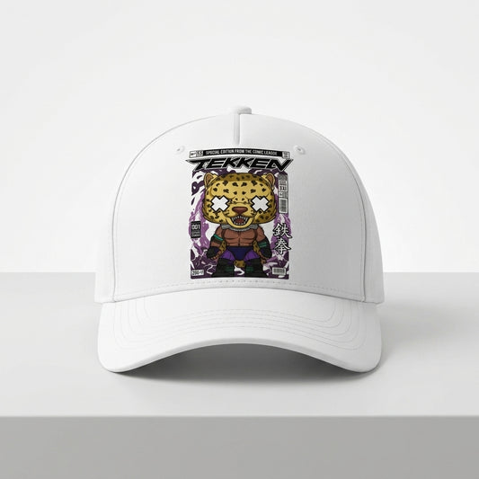 Tekken King Character Comic Graphic Baseball Cap - Retro Fighting Gamer Cap (White)
