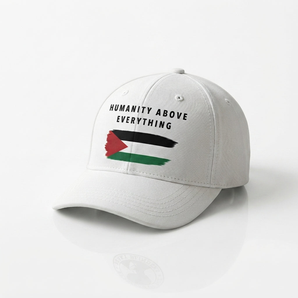 Humanity Above Everything Palestine Flag Graphic Baseball Cap - Solidarity Cap (White)
