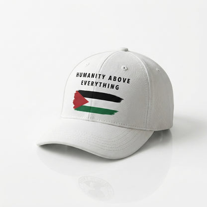Humanity Above Everything Palestine Flag Graphic Baseball Cap - Solidarity Cap (White)