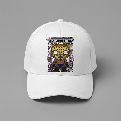 Tekken King Character Comic Graphic Baseball Cap - Retro Fighting Gamer Cap (White)