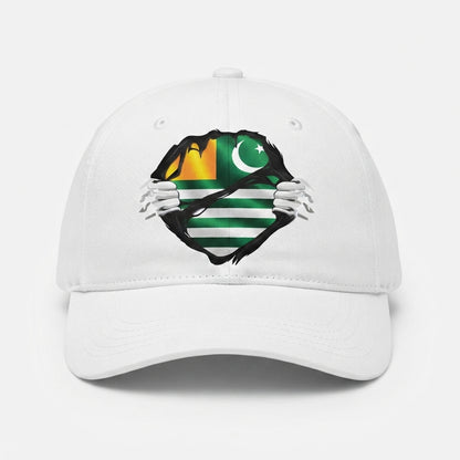 Kashmir Flag Ripped Chest Graphic Baseball Cap - Azad Kashmir Emblem Cap (White)