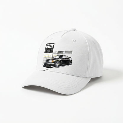 190E EVO II Classic German Sports Car Graphic Baseball Cap - Automotive Tuner Cap (White)