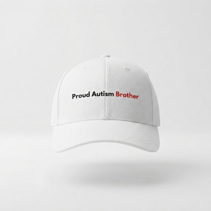 Autism Awareness Sibling Quote Graphic Baseball Cap - Proud Brother & Sister Support Cap (White)