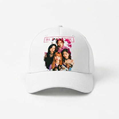 BLACKPINK K-Pop Girl Group Graphic Baseball Cap - Kpop Band Merch Cap (White)