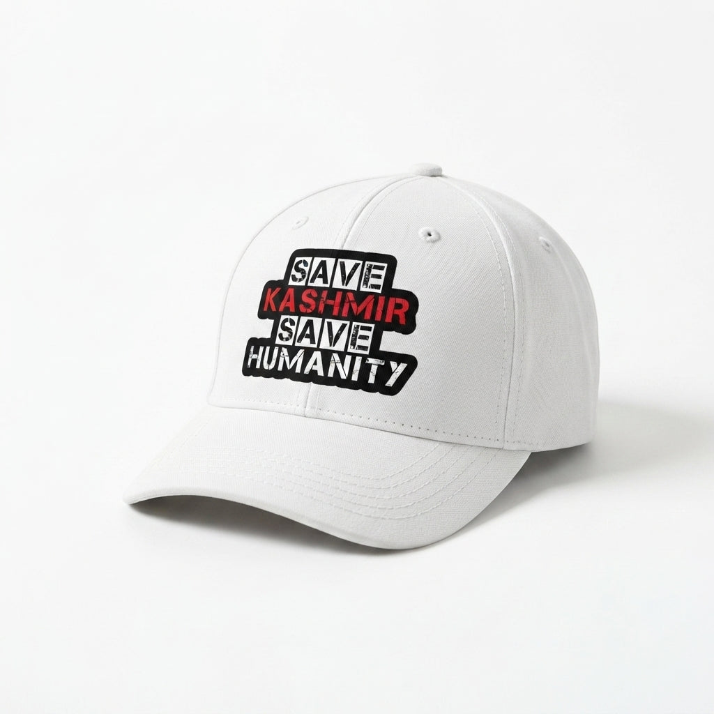 Save Kashmir Save Humanity Graphic Baseball Cap - Kashmir Solidarity Cap (White)