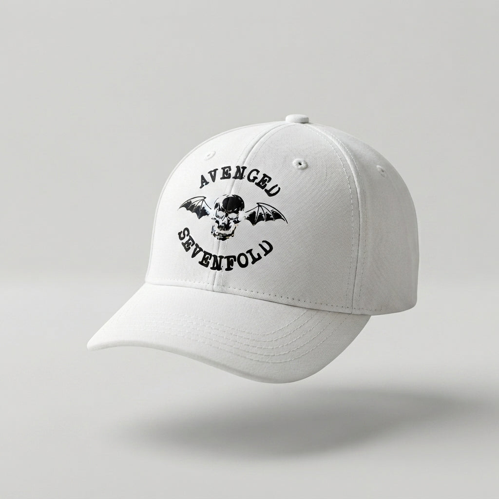 Avenged Sevenfold Deathbat Logo Graphic Baseball Cap - Heavy Metal Band Cap (White)
