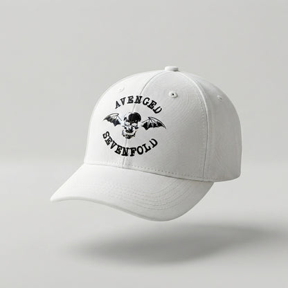 Avenged Sevenfold Deathbat Logo Graphic Baseball Cap - Heavy Metal Band Cap (White)