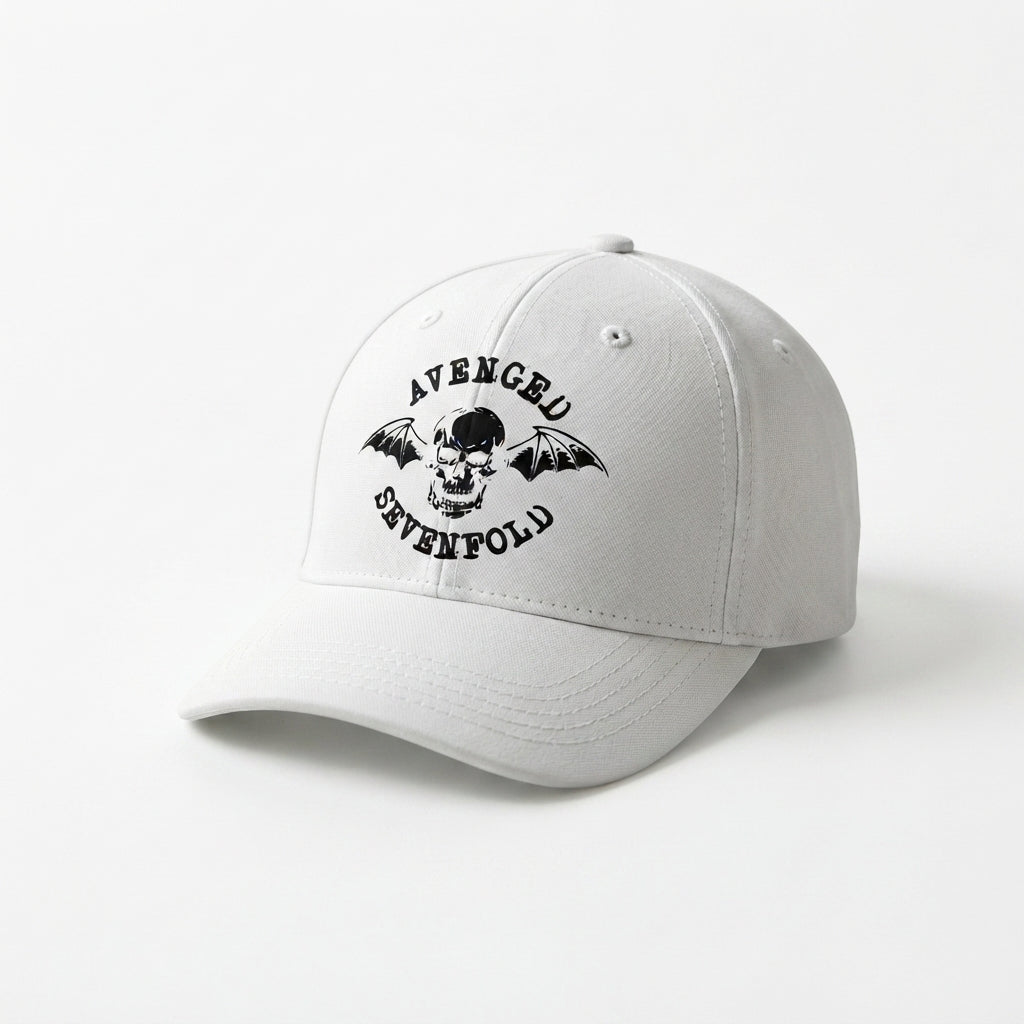 Avenged Sevenfold Deathbat Logo Graphic Baseball Cap - Heavy Metal Band Cap (White)