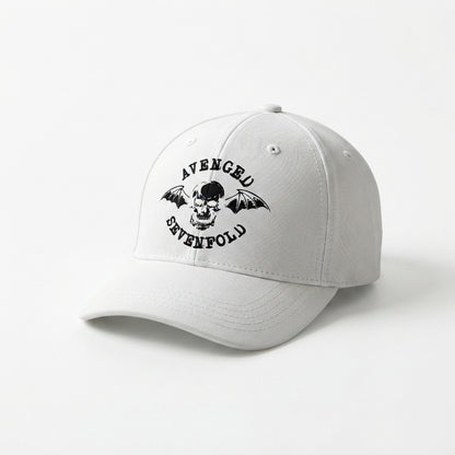 Avenged Sevenfold Deathbat Logo Graphic Baseball Cap - Heavy Metal Band Cap (White)