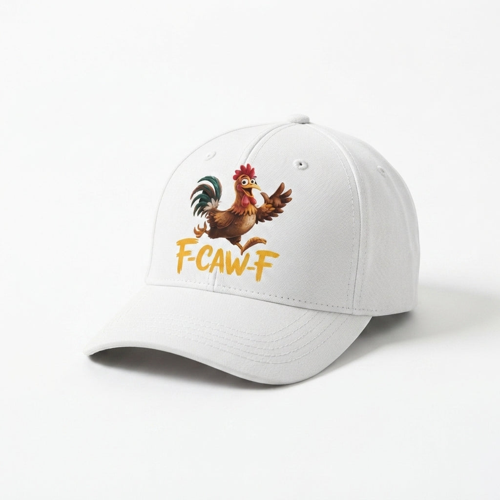 F-CAW-F Rooster Graphic Baseball Cap - Funny Animal Sound Meme Cap (Black & White)