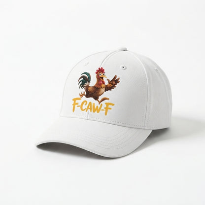 F-CAW-F Rooster Graphic Baseball Cap - Funny Animal Sound Meme Cap (Black & White)