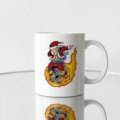 Funny Dabbing Santa Riding Meteor Coffee Mug 11oz - Space Fireball Christmas Ceramic Tea Cup - Novelty Holiday Gift