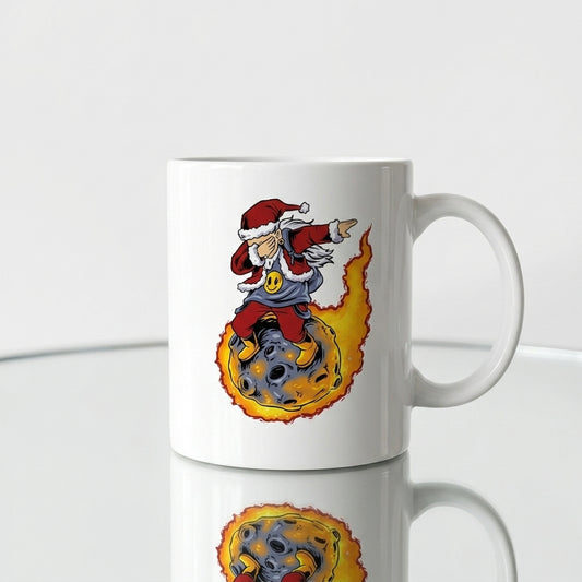 Funny Dabbing Santa Riding Meteor Coffee Mug 11oz - Space Fireball Christmas Ceramic Tea Cup - Novelty Holiday Gift